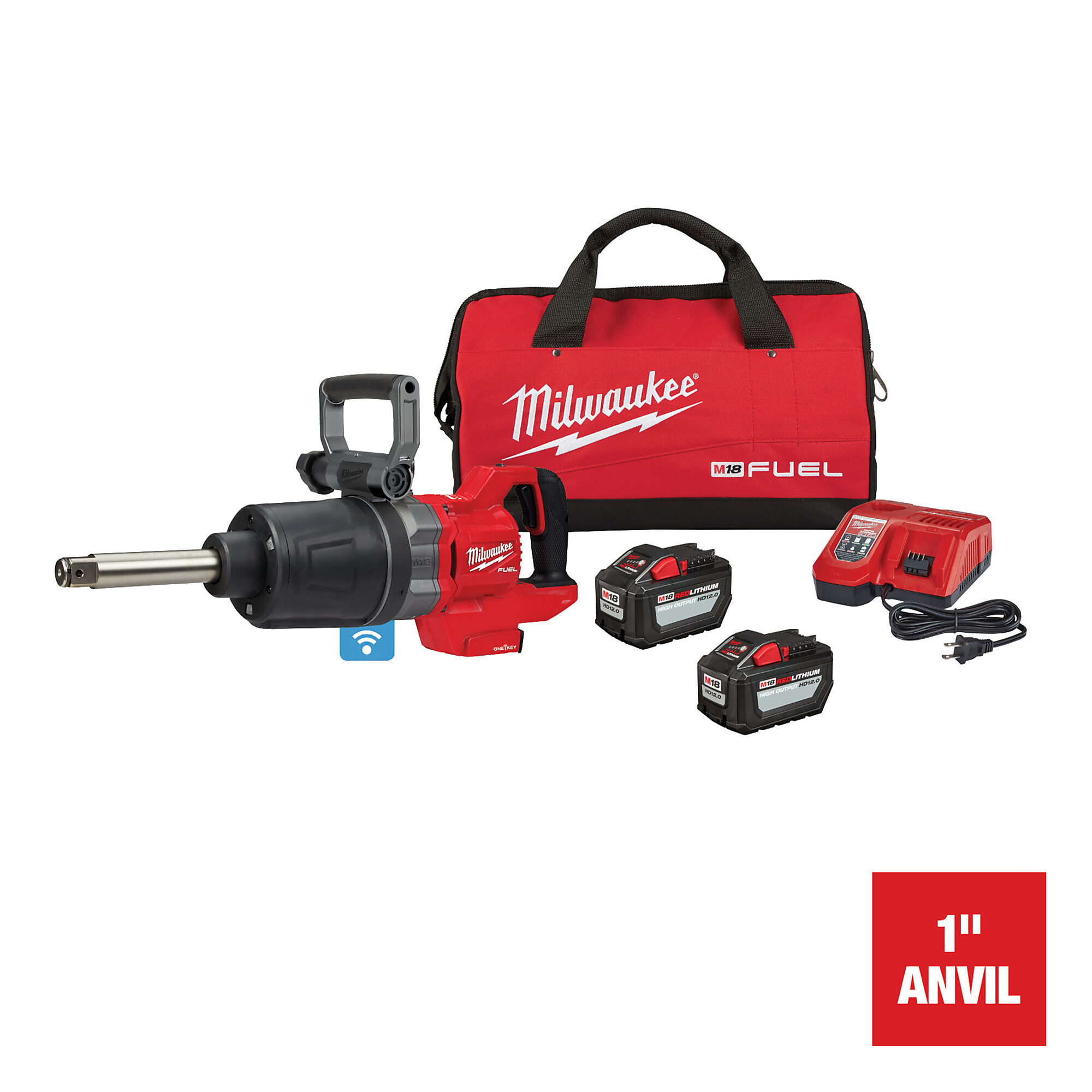 Milwaukee M18 FUEL 1in. D-Handle Extended Anvil High Torque Impact Wrench Kit with ONE-KEY, 2 Batteries, Model# 2869-22HD